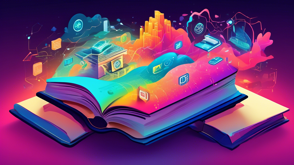 An open book illustrating complex cybersecurity concepts floating above, with a digital landscape in the background symbolized by 1s and 0s, and a glowing CYSA+ certification badge prominently displayed.